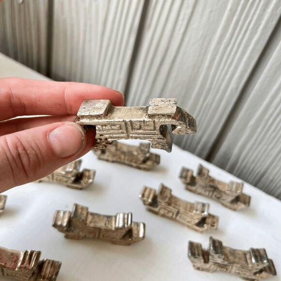 VTG 70s Solid Pewter Chopstick Rests Set of 12 – Heavy, Geometric Design - Picture 9 of 11